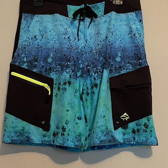 Loco Skailz, Size 32, Mens Swim Trunks, With Underwater Pattern Blue and Black - Picture 10 of 10